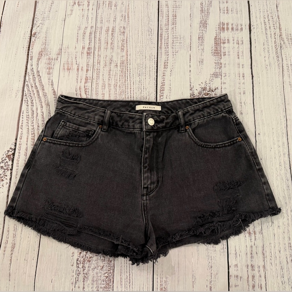 Pacsun Black Denim High Rise Festival Shorts Distressed Women’s Size 29 Cutoff